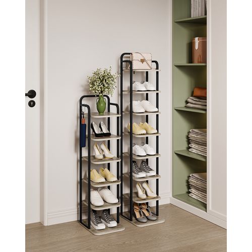 Étagère à Chaussures Verticale à 6 Niveaux, Pour Petits Espaces, Autoportante, Ivoire Clair