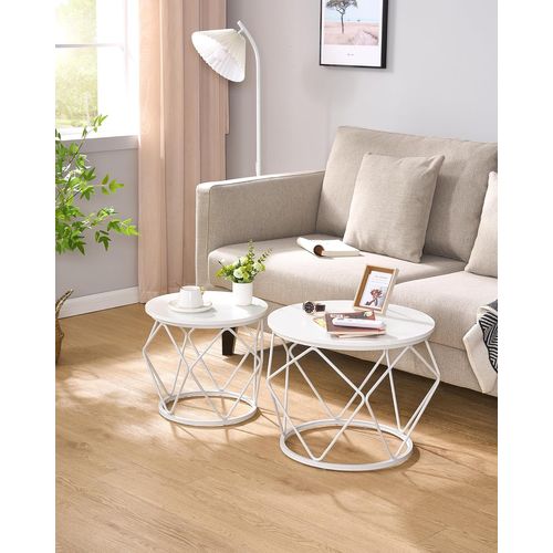 Table Basse Ronde, Lot De 2 Tables D'appoint, Pour Salon, Chambre à Coucher, Bureau, Blanc