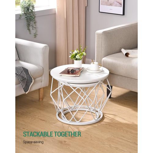Table Basse Ronde, Lot De 2 Tables D'appoint, Pour Salon, Chambre à Coucher, Bureau, Blanc