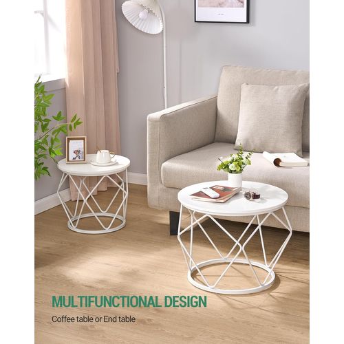Table Basse Ronde, Lot De 2 Tables D'appoint, Pour Salon, Chambre à Coucher, Bureau, Blanc