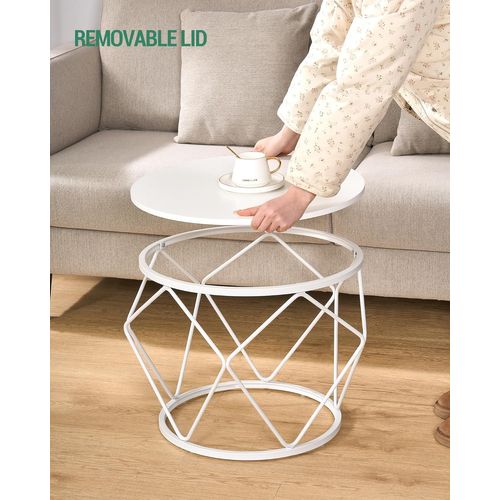 Table Basse Ronde, Lot De 2 Tables D'appoint, Pour Salon, Chambre à Coucher, Bureau, Blanc