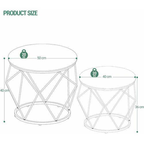 Table Basse Ronde, Lot De 2 Tables D'appoint, Pour Salon, Chambre à Coucher, Bureau, Blanc
