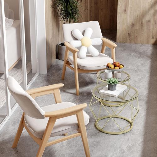 Table Basse Ronde, Set De 2 Tables D'appoint, Pour Salon, Chambre, Bureau, Doré