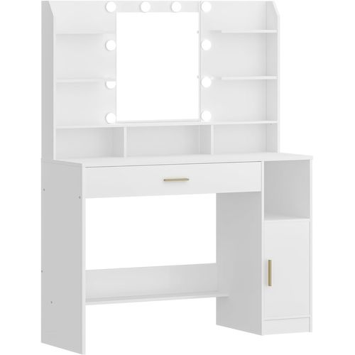 Coiffeuse Avec Miroir, Lumière LED à Luminosité Réglable, Avec Tiroirs Et Rangements, Blanc