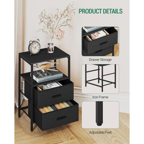 Table De Chevet Lot De 2, Table D'appoint Avec 2 Tiroirs De Rangement En Tissu, Cubicule Ouvert