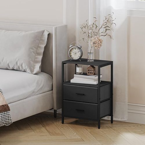 Table De Chevet Lot De 2, Table D'appoint Avec 2 Tiroirs De Rangement En Tissu, Cubicule Ouvert