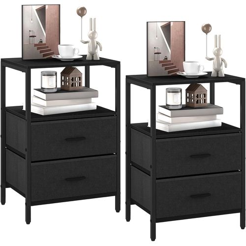 Table De Chevet Lot De 2, Table D'appoint Avec 2 Tiroirs De Rangement En Tissu, Cubicule Ouvert