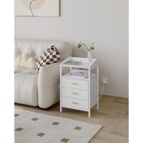 Tables De Nuit Lot De 2, Avec Lumières LED Et Station De Chargement, Avec Ports USB Et Prise Type-c