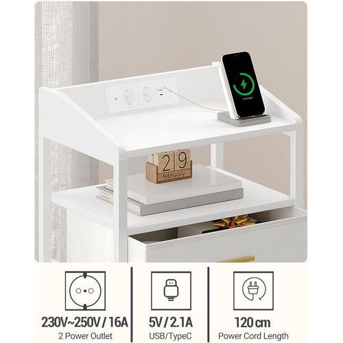 Tables De Nuit Lot De 2, Avec Lumières LED Et Station De Chargement, Avec Ports USB Et Prise Type-c