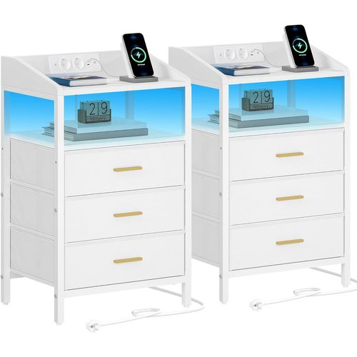 Tables De Nuit Lot De 2, Avec Lumières LED Et Station De Chargement, Avec Ports USB Et Prise Type-c