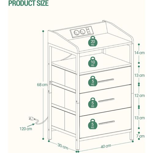 Tables De Nuit Lot De 2, Avec Lumières LED Et Station De Chargement, Avec Ports USB Et Prise Type-c