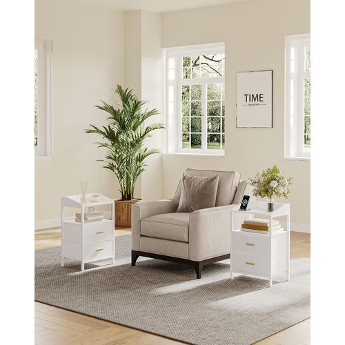 Tables De Nuit Lot De 2 Avec Éclairage LED, Tables De Chevet Avec 2 Tiroirs De Rangement En Tissu