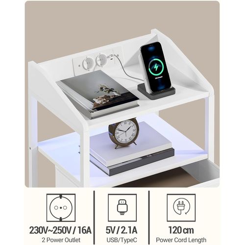 Tables De Nuit Lot De 2 Avec Éclairage LED, Tables De Chevet Avec 2 Tiroirs De Rangement En Tissu