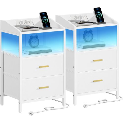 Tables De Nuit Lot De 2 Avec Éclairage LED, Tables De Chevet Avec 2 Tiroirs De Rangement En Tissu