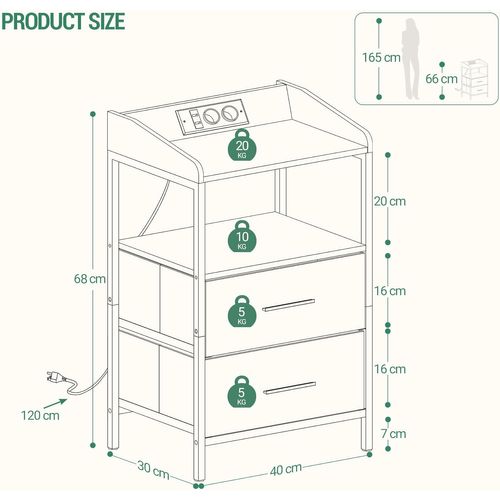 Tables De Nuit Lot De 2 Avec Éclairage LED, Tables De Chevet Avec 2 Tiroirs De Rangement En Tissu