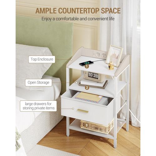 Table De Chevet Lot De 2, Table D'appoint Avec Multiprise, Pour Chambre à Coucher, Salon, Blanc