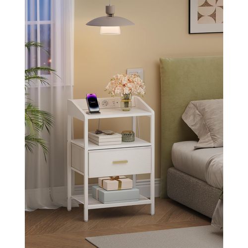 Table De Chevet Lot De 2, Table D'appoint Avec Multiprise, Pour Chambre à Coucher, Salon, Blanc