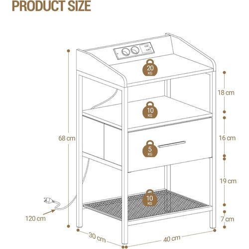 Table De Chevet Lot De 2, Table D'appoint Avec Multiprise, Pour Chambre à Coucher, Salon, Blanc