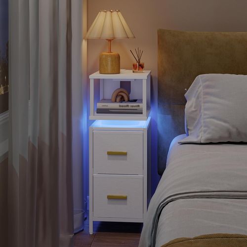 Table De Nuit, Lot De 2, Tables D’appoint Avec Ports USB Et Prises, Pour Chambre à Coucher Blanc