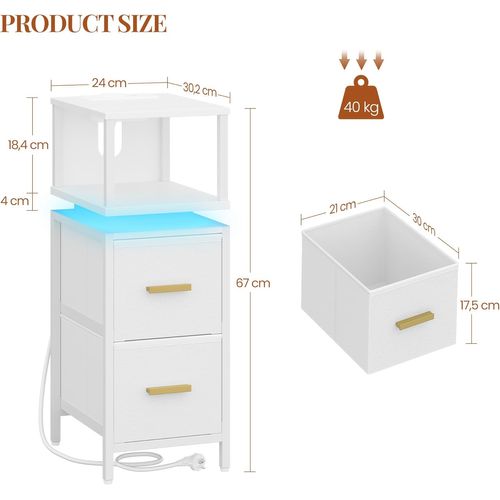 Table De Nuit, Lot De 2, Tables D’appoint Avec Ports USB Et Prises, Pour Chambre à Coucher Blanc