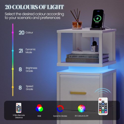 Table De Nuit, Lot De 2, Tables D’appoint Avec Ports USB Et Prises, Pour Chambre à Coucher Blanc