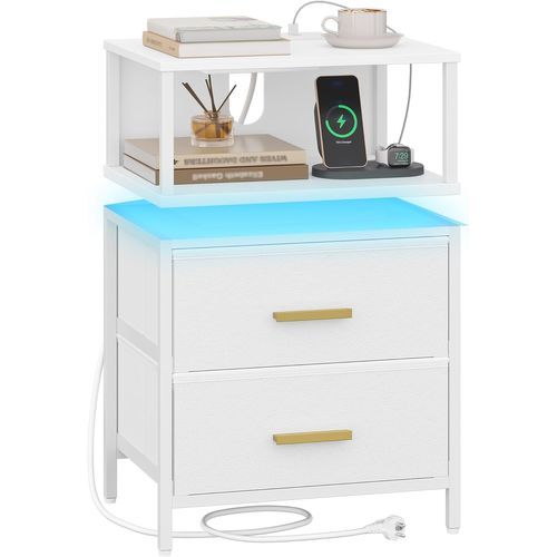 Table De Chevet, Table De Chevet Éclairée,pour Chambre à Coucher, Salon, 30,1 X 40,2 X 62,1 Cm Blanc
