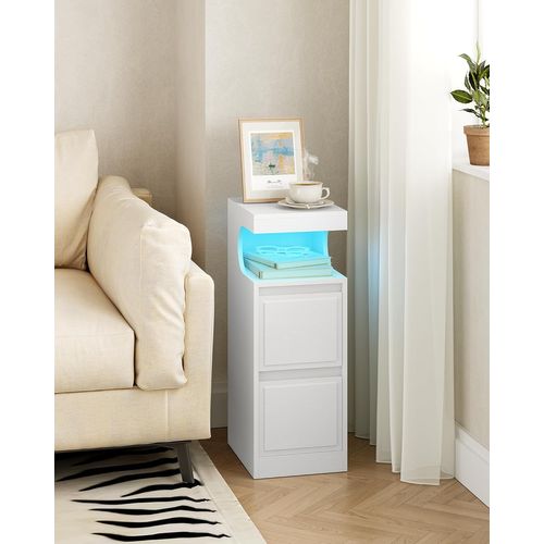 Table De Chevet Avec Bande LED, Tables D'appoint Avec 2 Tiroirs, Pour Chambre à Coucher, Salon