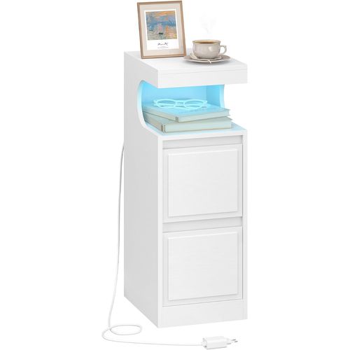 Table De Chevet Avec Bande LED, Tables D'appoint Avec 2 Tiroirs, Pour Chambre à Coucher, Salon