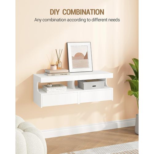 Table De Chevet Suspendue Lot De 2, Étagère Murale Avec Espace Ouvert, Pour Chambre à Coucher, Blanc