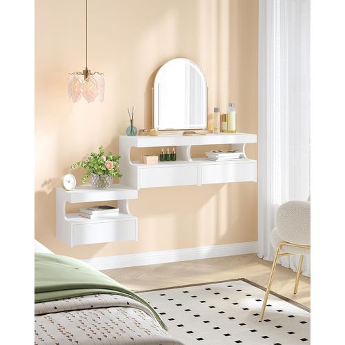Table De Chevet Suspendue Lot De 2, Étagère Murale Avec Espace Ouvert, Pour Chambre à Coucher, Blanc