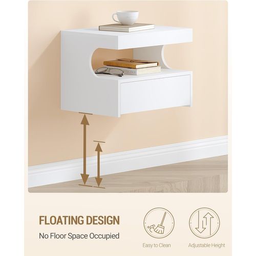 Table De Chevet Suspendue Lot De 2, Étagère Murale Avec Espace Ouvert, Pour Chambre à Coucher, Blanc