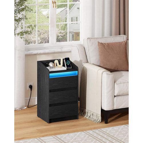 Table De Chevet Avec 3 Tiroirs, 2 Prises Ca Et 2 Ports USB Pour Chambre à Coucher, Salon, Noir