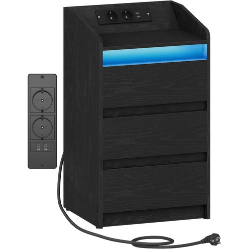 Table De Chevet Avec 3 Tiroirs, 2 Prises Ca Et 2 Ports USB Pour Chambre à Coucher, Salon, Noir