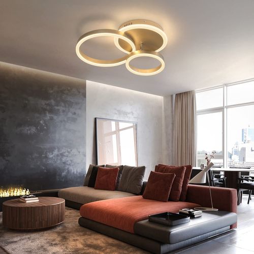 Luminaires LED Suspendus Salon Lustre 3 Anneaux Dimmable Télécommande Intérieur Moderne