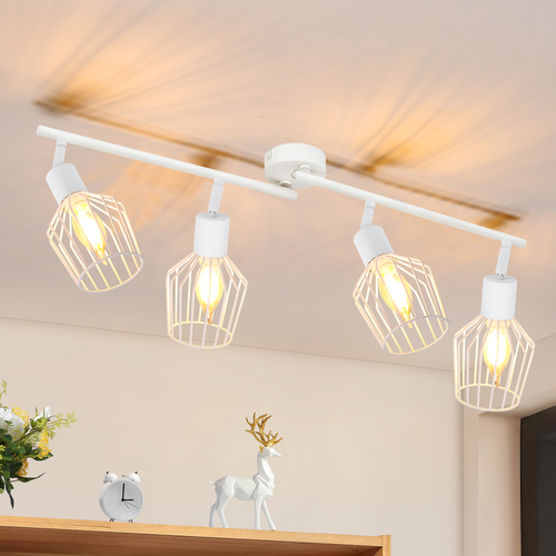 Plafonnier Salon Noir/blanc 4 Flammes Spot Plafond Rotatif 350° Couloir