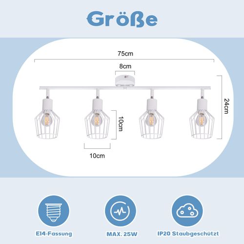 Plafonnier Salon Noir/blanc 4 Flammes Spot Plafond Rotatif 350° Couloir