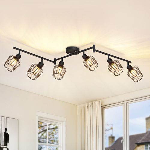 Spot 6 Têtes E14 Noir - Style Rétro Orientable 350°, Pour Couloir Ou Chambre Plafonnier