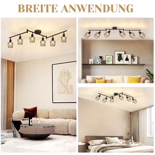 Spot 6 Têtes E14 Noir - Style Rétro Orientable 350°, Pour Couloir Ou Chambre Plafonnier