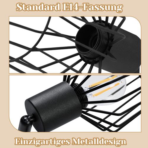 Spot 6 Têtes E14 Noir - Style Rétro Orientable 350°, Pour Couloir Ou Chambre Plafonnier