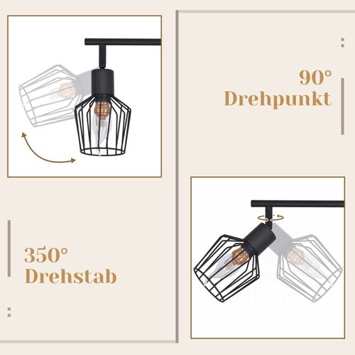 Spot 6 Têtes E14 Noir - Style Rétro Orientable 350°, Pour Couloir Ou Chambre Plafonnier