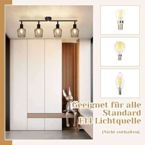 Spot 4 Flammes Noir Plafond Rotatif 350° Couloir