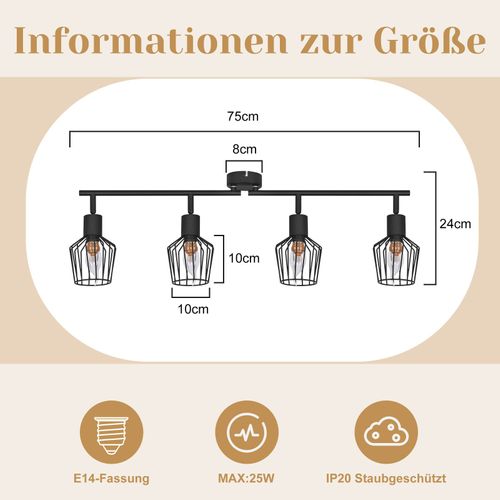 Spot 4 Flammes Noir Plafond Rotatif 350° Couloir