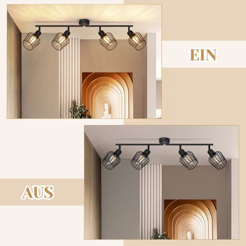 Spot 4 Flammes Noir Plafond Rotatif 350° Couloir