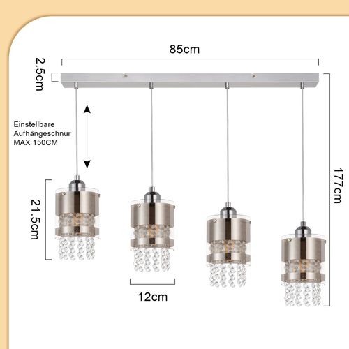 Suspension Salon Moderne 150cm Table Pendante Cristal Corridor