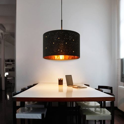 Suspension 1 Flamme Moderne Noir Avec Abat-jour En Tissu Étoilé E27 Décoration De Salle à Manger