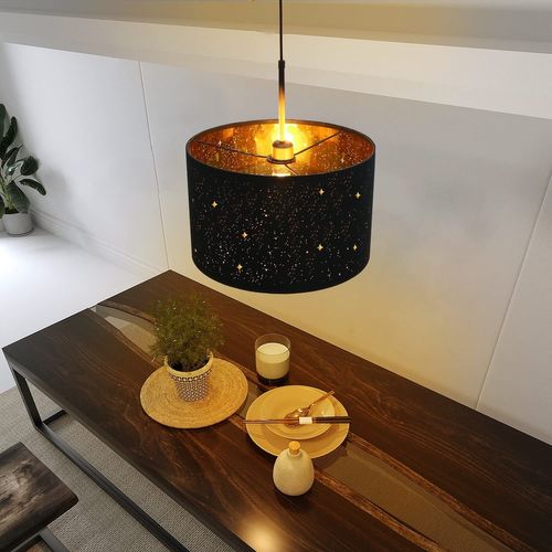 Suspension 1 Flamme Moderne Noir Avec Abat-jour En Tissu Étoilé E27 Décoration De Salle à Manger