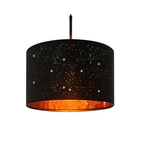 Suspension 1 Flamme Moderne Noir Avec Abat-jour En Tissu Étoilé E27 Décoration De Salle à Manger