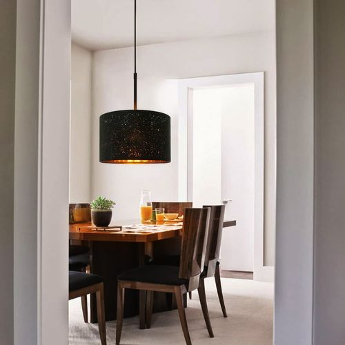 Suspension 1 Flamme Moderne Noir Avec Abat-jour En Tissu Étoilé E27 Décoration De Salle à Manger