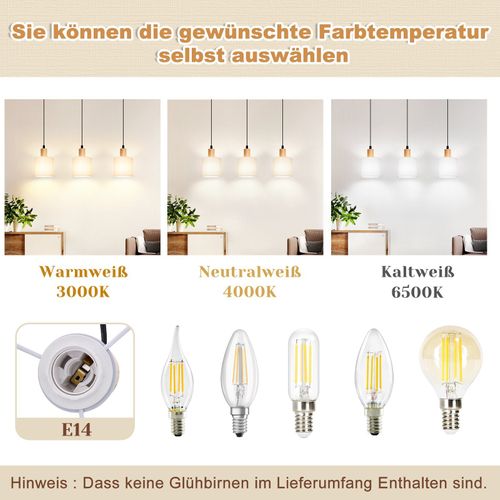 Suspension 3 Lustre Table à Manger Lumière Vintage - Abat-jour en Tissu Blanc