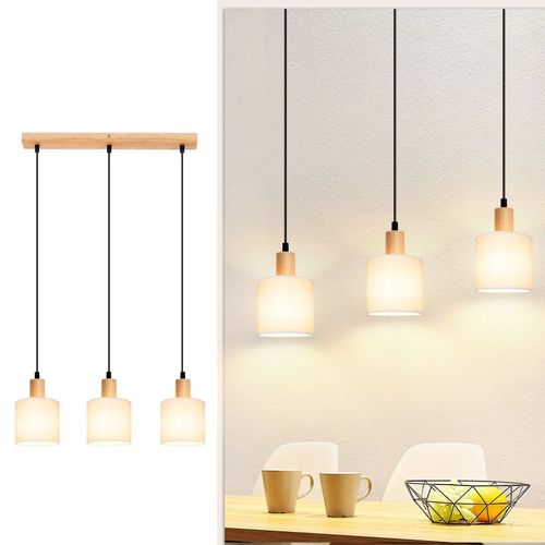 Suspension 3 Lustre Table à Manger Lumière Vintage - Abat-jour en Tissu Blanc